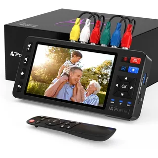 Konverter von VHS zu digital mit 5-Zoll-HD-Display, wandelt Videoaufnahmegeräte in MP4 um, kompatibel mit VHS, Videorecorder, DVR, DVD, Hi8, Mini DV usw