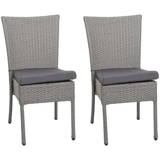 Mendler 2er-Set Poly-Rattan Gartenstuhl 52 x 52 x 90 cm grau/silber
