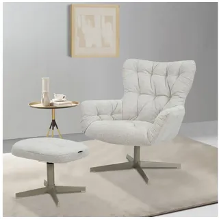 Home Affaire Drehsessel »VERGAS Ohrensessel mit Hocker im Set« Relaxsessel mit 360-Grad-Drehfunktion u. Hocker, Web-Stoff, beige