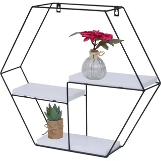 Wandregal HWC-K76, Hängeregal Schweberegal Regal, 3 Regalböden Metall Massiv-Holz Industrial 43x49x11cm weiß - Weiß