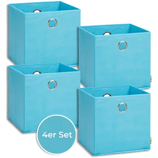 Storanda | 4er Set Aufbewahrungsbox 33x33x33 cm | Extra Große Griffe | Stabil & Faltbar | Regalbox für Würfelregal Kallax | Ideal für Zuhause & Kinderzimmer | Türkis