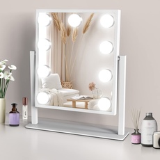 Bild Hollywood Make-up-Spiegel mit Lichtern, großer beleuchteter Kosmetikspiegel mit 3 Farblicht und 9 dimmbaren LED-Leuchtmitteln, Smart-Touch-Control-Bildschirm und 360-Grad-Drehung