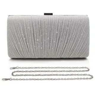 Pahajim Damen Clutch Glitzer Tasche Abendtasche Damen Elegante Kleine Handtasche Brauttasche Umhängetasche für Hochzeit Party Date (Silber)