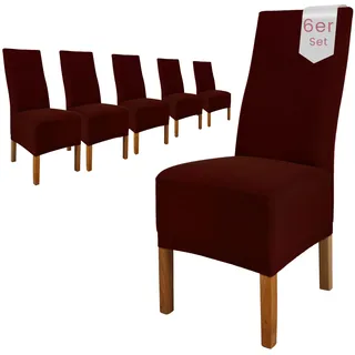 Scheffler Home Stuhlhussen 6er Set Braun Jersey Baumwolle Emma | Waschbare Stuhlbezüge, Stretch Chair Cover für Hochlehner, Polsterstühle und Esszimmerstühle, Öko-Tex zertifiziert