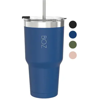 BOZ Trinkbecher mit Deckel und Strohhalm - Kaffeebecher To Go 900 ml – Becher mit Strohhalm – Auslaufsicher & Spülmaschinenfest – Isolierbecher 4h heiß & 8h kalt – Trinkbecher Blau