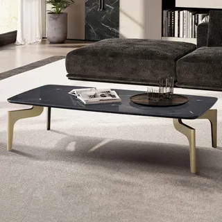 FineBuy Couchtisch 120x60x30,5 cm mit Hochglanz Marmor Optik Schwarz / Gold Wohnzimmertisch Rechteckig mit Metall-Gestell Sofatisch Groß Tisch - Schwarz