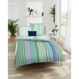 Wendebettwäsche KAEPPEL "Dutch", grün (kiwi), B/L: 140cm x 200cm, 1 Stk., 1 Stk., Seersucker, B/L: 70cm x 90cm, 2 Stk., Seersucker, Obermaterial: 100% Baumwolle, Bettwäsche, Wendebettwäsche, mit Streifen