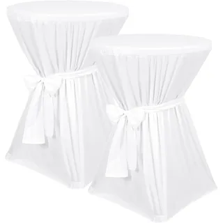 Pesonlook 2er-Pack Premium stehtisch hussen, weiße Stehtischhussen, blickdichter Durchmesser 80cm, rutschfest und waschbar bei 40 °C, Stehtischhusse mit Band, Stehtischhusse für Stehtisch