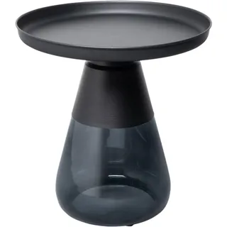 Kare Design Beistelltisch Bottiglia Smoke, Schwarz, 50cm Durchmesser, Luxuriöses Modernes Design, Rund, Leicht, Couchtisch, Wohnzimmertisch, Tischplatte Stahl, Gefärbtes Glas, 52x50x50 cm (H/B/T)