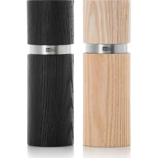 AdHoc MP46 Set Salzmühle und Pfeffermühle Textura 15 cm, Edelstahl | Eschenholz hell & dunkel
