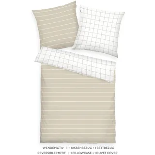 Tom Tailor CHECK AND STRIPES Baumwolle Beige 135 x 200 cm + 80 x 80 cm