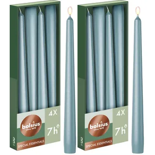 Bolsius Glatte Spitzkerzen - Metallic Blau - Set 4 Stück im Karton - 24,5 cm - Dekorative Haushaltkerzen - Brenndauer 7 Stunden - Unparfümierte - Natürliches Pflanzenwachs - Ohne Palmöl