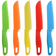 ONUPGO 5-teiliges Kinderküchenmesser-Set, Kleinkinderküchenmesser-Set aus Kunststoff - Kindersicheres Kochmesser, Kochnylonmesser, Kuchenmesser, Brotmesser, Salatmesser