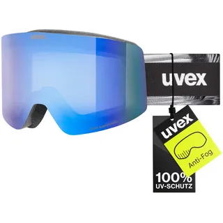 Uvex provoqe FM - stylische, verspiegelte Skibrille mit Anti-Fog-Beschichtung und Over-The-Glasses-Konstruktion für Damen und Herren - black matt/blue-clear - one size