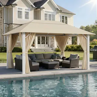 JUMMICO Gartenpavillon 3x4m Aluminium, Winterfester Pavillon für Terrasse & Garten, Wasserdichtes UV-Dach mit Bodenhaken, Leicht aufzubauender Freisitz