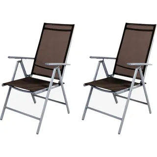 2er Set Garten Klappstuhl Aluminium - Textilen Silbergrau/Schokobraun - Silber, Braun