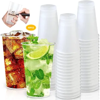 MOYKSRR Plastikbecher 500ml - 16oz, 50 Stück Partybecher Set, Mehrwegbecher, Mattierte Plastikbecher, Plastikbechers Trinkbecher für Getränkepartys, Geburtstag, Hochzeit - Elegant, Stabil & Mehrweg
