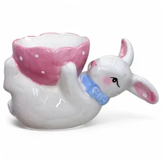 MIJOMA Eierbecher Hase – Handbemalt & Lasiert, Osterdeko aus Porzellan, 12x6x7 cm, Süßes Ostern-Accessoire für Frühstückstisch & Frühling (Rosa)
