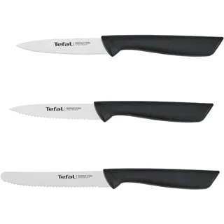 Tefal K2733S Colorfood Messerset 3-teilig | Universalmesser (10 cm)/Schälmesser (8 cm) gezahnt, Schälmesser (8 cm) glatt | deutscher Edelstahl | korrosionsbeständig | ergonomisch | sicher | Schwarz