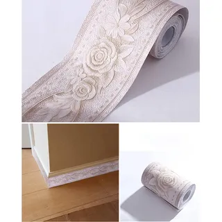 HBOS Selbstklebende Bordüre Wandtattoo 3D PVC 10cm x 500cm Rosenmuster Wasserdicht & Abnehmbar Schimmel- Schmutzabweisend Wand Fliesenaufkleber für Wohnzimmer Bad & Küche