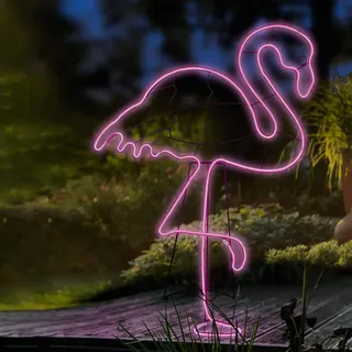 hellum LED Figur Neon Flamingo Deko Metall Wanddeko beleuchtet Leuchte Außen Garten 578393
