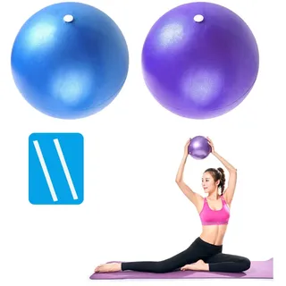 Provo 2 x weicher Pilates-Ball, Core Balance Kleiner Anti-Burst-Gymnastikball mit aufblasbarem Strohhalm, für Pilates, Yoga, Kerntraining und Physiotherapie, Zuhause, Fitnessstudio, Büro, Blau und