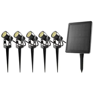 BOLD LED-Spots-Strahler Solarleuchten für Außen/Garten - 5er Pack (warmweiß | Wechselbarer Li-Ion Akku | Erdspieße aus Metall | Wasserdicht IP65 | 5x 70 Lumen | bis zu 9 Std. Laufzeit) 19226