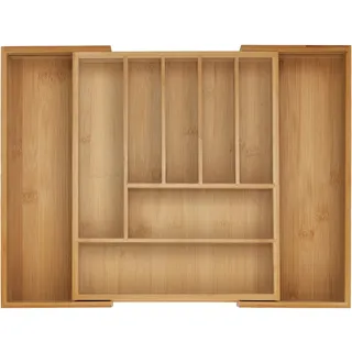 Relaxdays Ausziehbarer Besteckkasten Bambus 44,5 x 5 x 33,5 cm