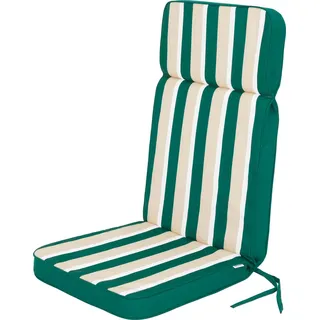 Hobbygarden Stuhlauflage Hochlehner Gartenstuhl Base HL Sitzkissen, Bequeme Kissen, Gartenkissen Polster Liege Sesel Stühl Gartenstühl - Eliza - 119 x 49 x 5 cm - Grün mit Beigen Streifen - Grün