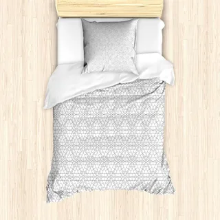 ABAKUHAUS Geometrisch Bettbezug Set, Kontinuierliche Muster mit abstrakten konkaven Formen und Triangles Drucken, 135 x 200 cm + 80 x 80 cm, Charcoal Grau und Weiß