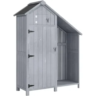 Outsunny Gartenschrank Holz Outdoor wetterfest Geräteschuppen mit Asphaltdach Grau , 3 Fächer , 51.5x180x129 cm , Gartenzubehör, Geräteschuppen