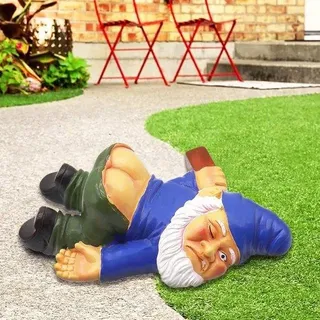 Polyresin Gartenstatue Outdoor Dekoration für Rasen Balkon Terrasse - Betrunkener Gartenzwerg Blau