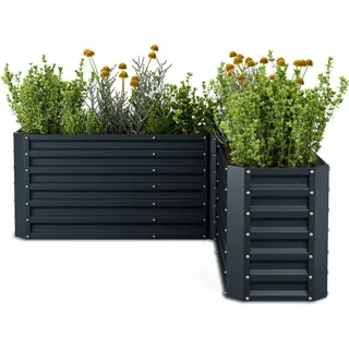 Blumfeldt Hochbeet 160x160, L-förmiges Gartenhochbeet 742 L Aus Wetterfestem Galvanostahl, Ergonomisch & Rostbeständig Mit Offenem Boden Für Optimale Drainage & Einfacher Montage - Schwarz