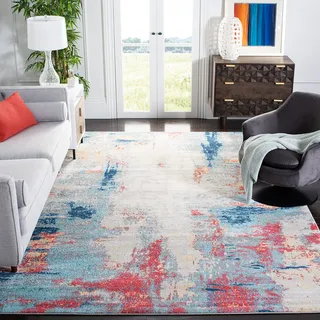 SAFAVIEH Abstrakt Teppich für Wohnzimmer, Esszimmer, Schlafzimmer - Jasper Collection, Kurzer Flor, Grau und Rot, 201 X 201 cm