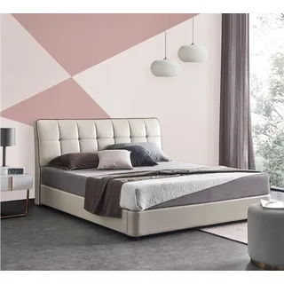 Betten Lederbett Doppelbett Ehebett 180x200cm Leuchte Designer Polsterbett Bett - Beige