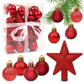 Weihnachtskugeln Rot, 30 pcs Mini Weihnachtsdeko Kugeln Set, 3CM Christbaumkugeln Kunststoff, Kugeln Weihnachtsdeko, Glänzend Glitzernd Matt Weihnachtsbaum Ornamente