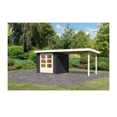 Karibu Holz-Gartenhaus Ängelholm Anthrazit Pultdach Lasiert 220 cm x 220 cm