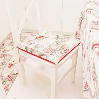 PETTI Artigiani Italiani - Kissen für Küchenstühle 4-Punkte-Set mit 6 Stück, Stuhlkissen aus Baumwolle mit Bändern 40 x 40 cm – Set aus 6 Designs Lidia Rot 100% Made in Italy
