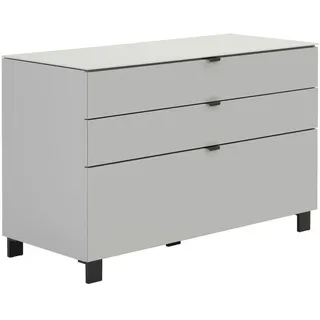 Hom`in Sideboard , Grau, Hellgrau , Kunststoff , 2 Schublade(n) Schubladen , 110.1x73.1x52.5 cm , Beimöbel erhältlich, Abdeckplatte aus Glas , Holzmöbel, Wohnwände Holz, Wohnwand Serien Holz