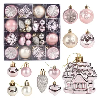 Weihnachtskugeln Kunststoff Set, 40 Stück Christbaumkugeln, Christbaumschmuck Set Wetterfeste Weihnachtskugeln, für Weihnachten und Party Dekore, Champagner und Rosengold