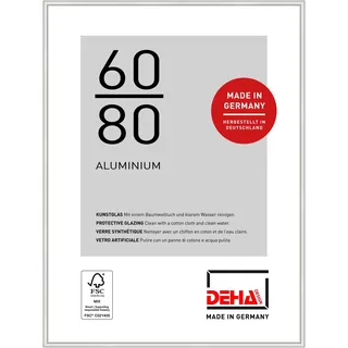 DEHA Design Bilderrahmen, 60 x 80 cm, Aluminium, Silber glanz, Posterrahmen zum Aufhängen im Hoch- & Querformat, bruchsicheres Kunstglas, Boston
