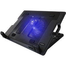 Ewent EW1258 Laptop Kühler 12-17 Zoll, 1 Lüfter mit blau LEDs, 2 USB-Ports, Cooling Pad, Notebook Cooler Ständer Kühlpad Kühlmatte, schwarz
