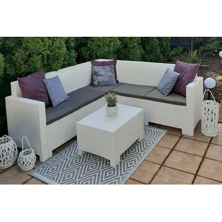 Dmora - Lounge-Set für den Außenbereich Eris, Gartenset mit Kissen, Lounge-Set für den Innenbereich in Rattan-Optik, 100% Made in Italy, Weiß