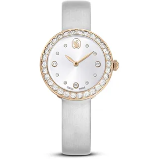 Swarovski Matrix Tennis Uhr, Graue, Analoge Armbanduhr mit Lederarmband, Roségoldfarbenem Finish und Klaren Kristallen, Armbandlänge: 14.5-19 cm, Armbandbreite 1 cm