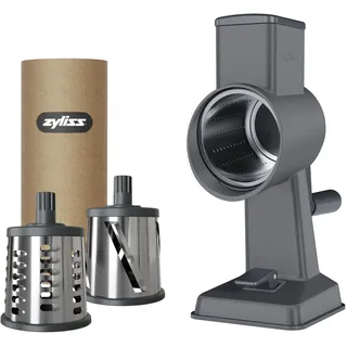 Zyliss Alu Trommelreibe Set, Käsereibe mit Kurbel, Gemüsereibe mit 3 Trommelklingen/Trommelblättern, Gemüseschneider, 5 Jahre Garantie