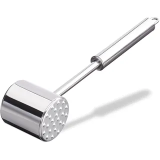 2er Set Profi Fleischklopfer, doppelseitig, Fleischhammer für Schnitzel, Steak, 28cm lang, rostfrei, Edelstahl, silber - Silber