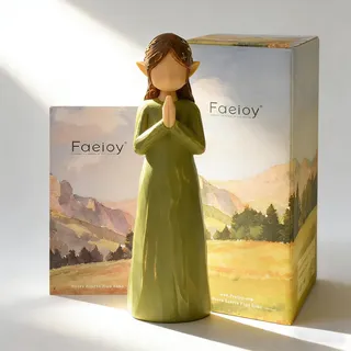 Betende Feen Elfen Figuren – Schutzsegen, Geschenk für Geliebte Menschen | Handbemalte Grüne Elfenfigur aus Kunstharz, Gemütliche Weihnachtsdekoration für Zuhause