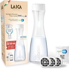 Laica Bk31A Glasfilterflasche Glassmart, 3 Fast Disk Filter inklusive, 360 Liter sofort gefiltertes Wasser, Weiß/Transparent, 13,8 x 13,8 x 38,8 cm; 1,06 kg