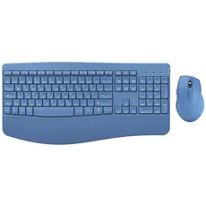 Tastatur Maus Set Ergonomisch, 2.4GHz Kabellose Tastatur und Maus, seenda Fullsize Funktastatur mit Handgelenkauflage und Nummernblock, DE QWERTZ Layout, Wireless Combo für Windows PC, Laptop, Blau