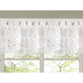 Sweet Home Collection Old World Style Floral Heavy Lace Kitchen Curtain Volant, Hopewell White